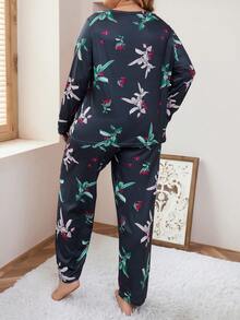 大碼印花睡衣套裝 - 藍色 - 查看 3