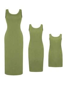 SHEIN Unity 素色背心洋裝 - 橄欖綠 - 查看 3