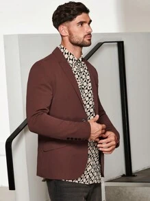Manfinity VCAY 男士青果領雙口袋前紐扣西裝外套 - 咖啡棕 - 查看 1