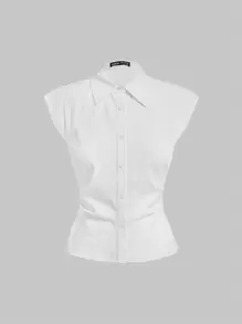 SHEIN MOD Solid Button Front Blouse