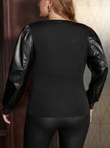 SHEIN Clasi 大碼泡泡袖上衣 - 黑色 - 查看 3