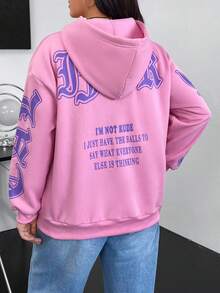 Flirla Plus Size Slogan Graphic Drop Shoulder Sweatshirt - Pink - View 3