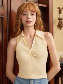 SHEIN MOD Top tank fruncido delantero - Amarillo - Ver 4