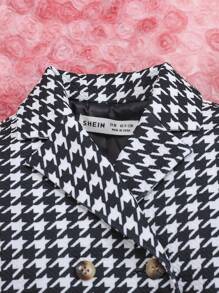SHEIN 女嬰千鳥格印花腰帶外套&喇叭褲&帽 - 黑色 - 查看 4