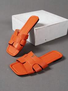 韓式休閒平底女拖鞋,夏季外穿拖鞋,開放式涼鞋,秋季新款,編織羅馬式夏季涼鞋,女士夏季外穿拖鞋,時尚法式適合海邊和沙灘的女式夏季外穿拖鞋,夏季法式款式的涼鞋,波西米亞風格平底拖鞋適用於海灘穿著 - 橘色 - 查看 4