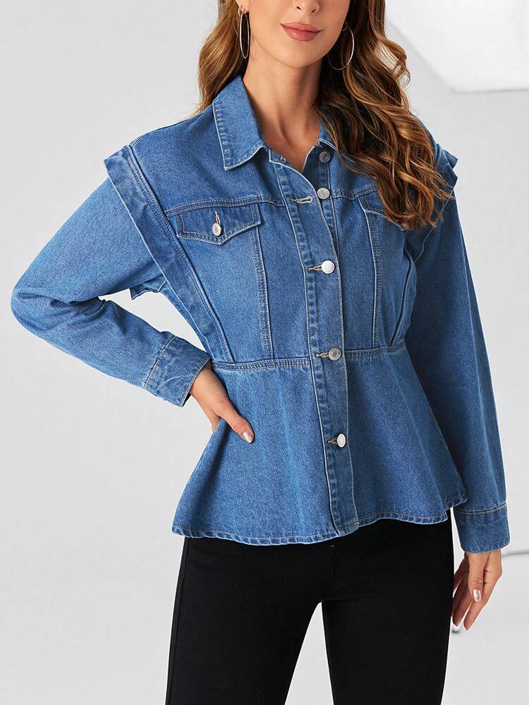 Flap Pocket Peplum Denim Jacket