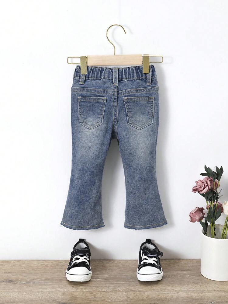 Baby Girl Butterfly Print Ripped Flare Leg Jeans