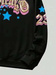 ROMWE MEN Prep Nam Ngôi sao & Đồ họa Chữ cái Dây rút Hoodie - màu đen - Xem 3