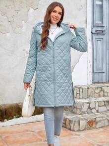 GASMAN Zip Up Hooded Quilted Coat - Blue - View 6