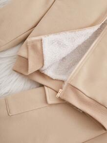 SHEIN Young Girl Zip Up Hooded Thermal Lined Jacket & Pants - Khaki - View 5