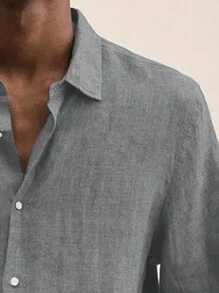 Manfinity Homme Camisa con botones de hombre talla grande, camisa de trabajo de manga larga regular y lisa
