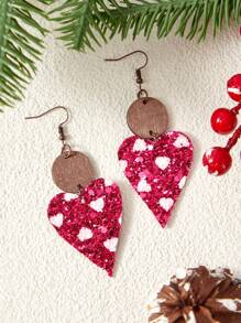 SHEIN BAE 時尚PU皮革心形聖誕主題耳環