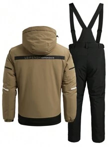 Men Letter Graphic Hooded Jacket & Overall Jumpsuit - Khaki - View 2