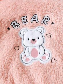 Baby Girl Cartoon Embroidery Striped Trim Colorblock Teddy Jacket - Pink - View 4