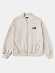 SHEIN EZwear Letter Patched Drop Shoulder Bomber Jacket - Apricot - View 3