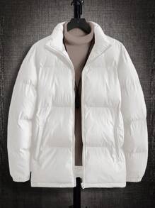 GENTILAND 1 件男士宽松拉链长袖休闲羽绒夹克 - 白色 - 查看 1