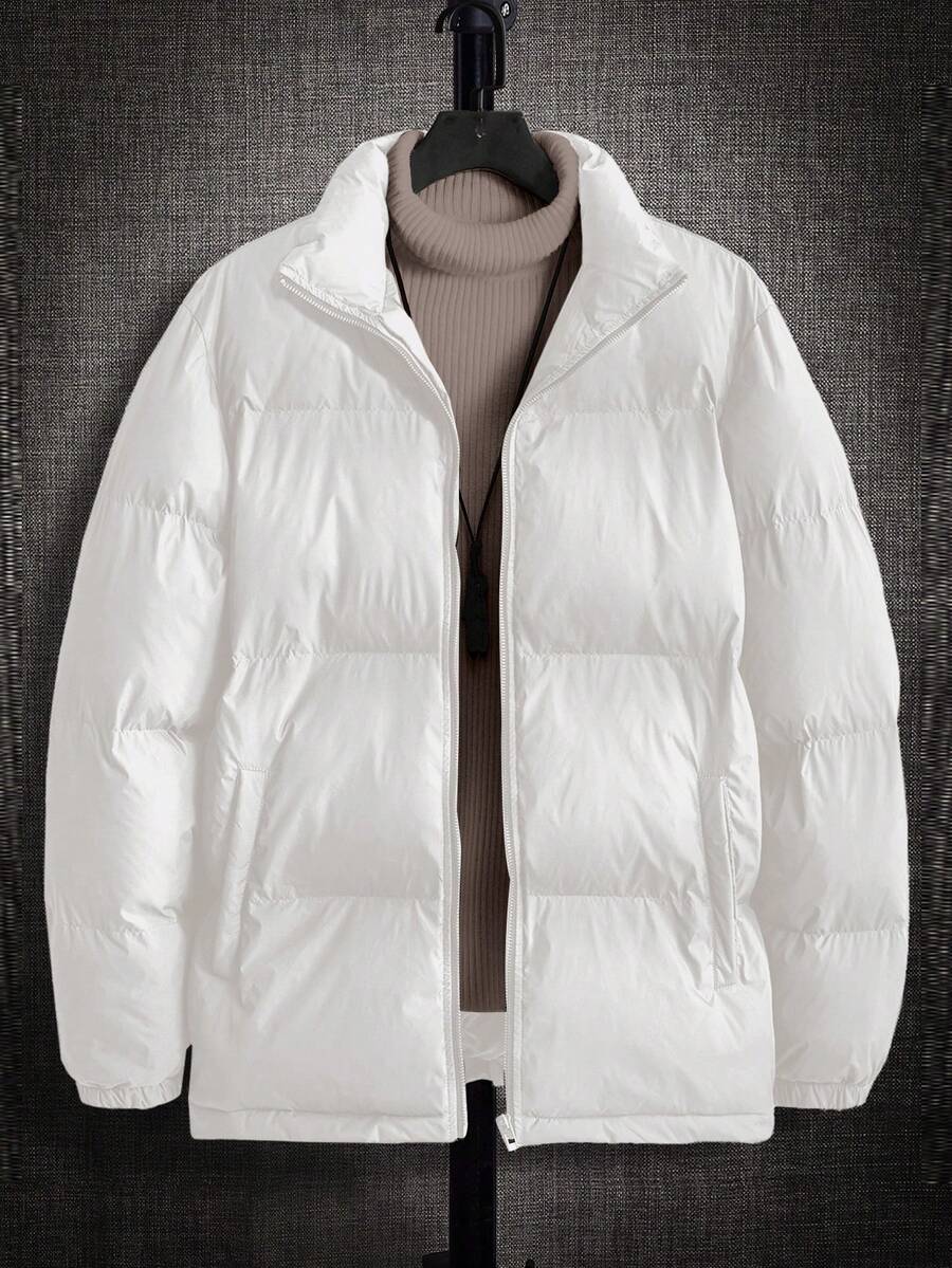 GENTILAND 1 件男士宽松拉链长袖休闲羽绒夹克 - 白色 - 查看 1