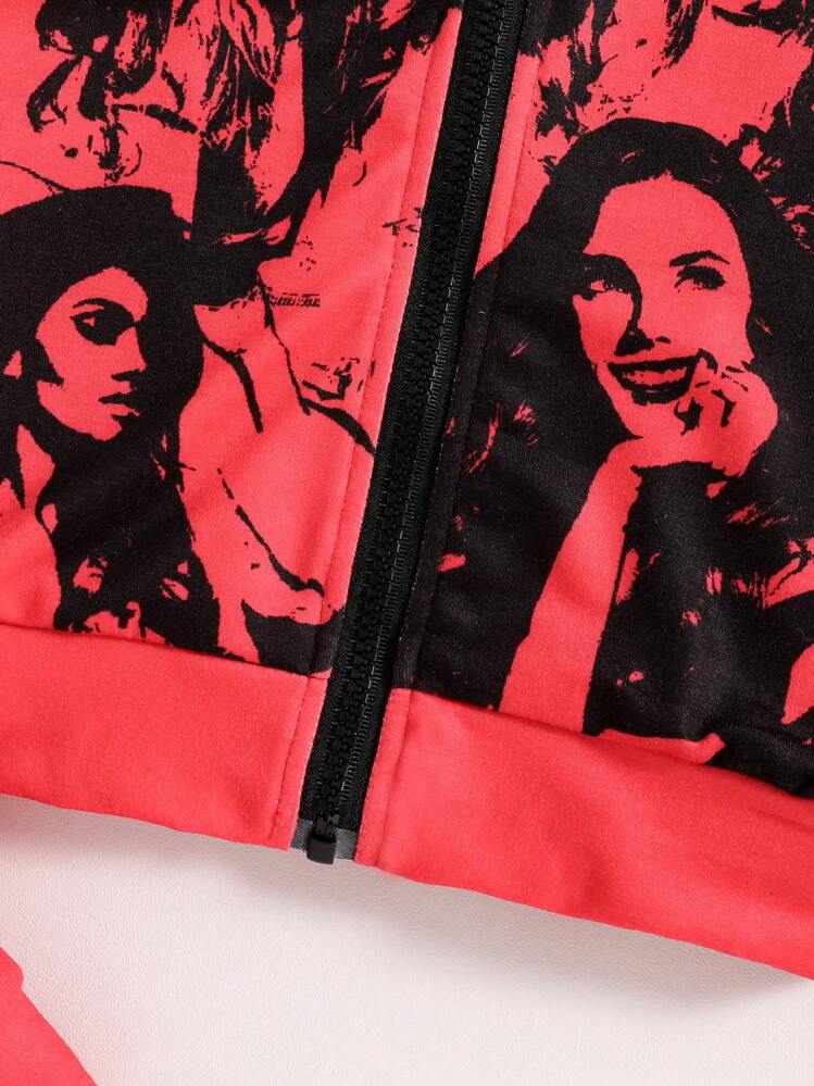 Sudadera con cremallera con gráfico de figura para adolescentes - Rojo - Añade 6
