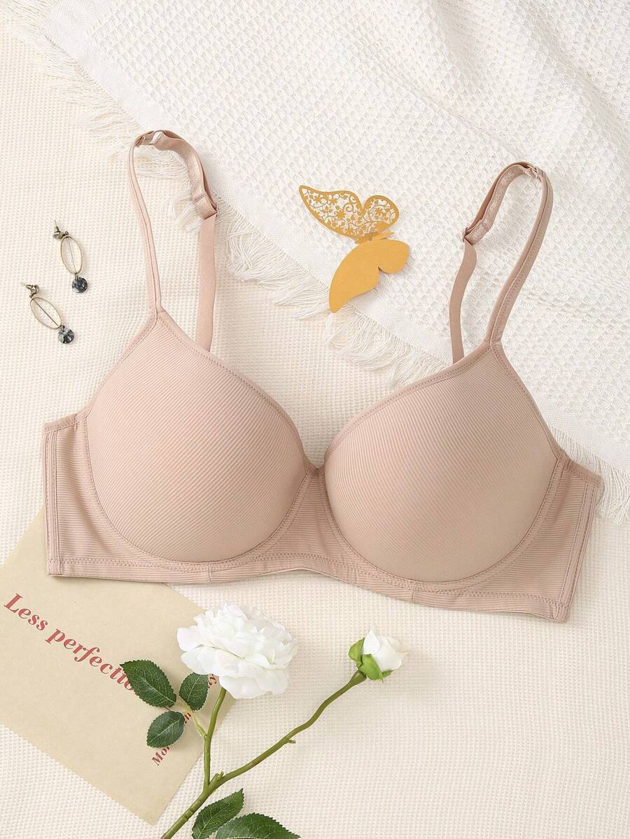 Talla grande Sujetador push up unicolor con aro - Beis - Ver 1