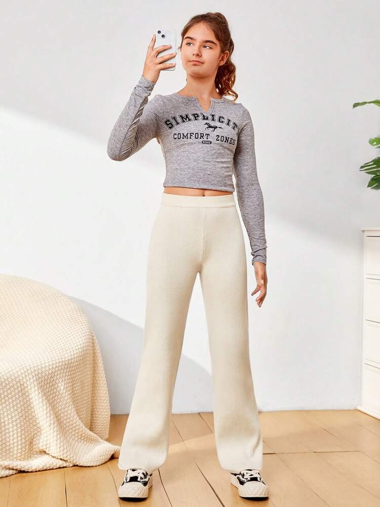 Teen Girl Flare Leg Solid Knit Pants