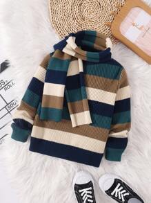 SHEIN 男小童條紋圖案套頭毛衣帶圍巾 - 彩色 - 查看 6