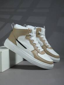 Men's Athletic Sneakers, Casual Fashionable High Top White Shoes For The Street - Brown - View 4