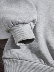 Tween Girl Skull & Letter Graphic Thermal Lined Sweatshirt - Grey - View 3