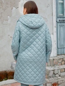 GASMAN Zip Up Hooded Quilted Coat - Blue - View 2