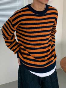 DAZY Men Striped Pattern Drop Shoulder Sweater Winter - Multicolor - View 4