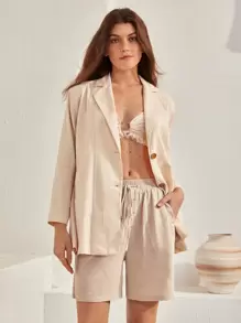 Bohemela 1pc Lapel Neck Single Breasted Coat In Fall/Winter - Beige - View 4