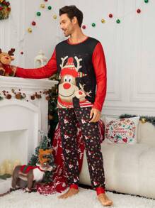 Hombres Conjunto de pijama alce de Navidad con estampado - Multicolor - Ver 1