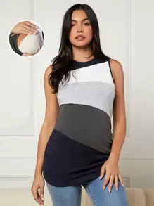 SHEIN 孕婦拼色哺乳背心上衣 - 彩色 - 查看 1