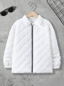 SHEIN Tween Boy 1pc Zip Up Quilted Coat - White - View 3