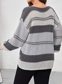 SHEIN LUNE Plus Colorblock Drop Shoulder Sweater - Grey - View 2
