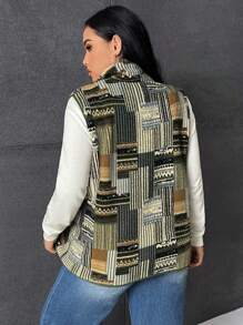 SHEIN EZwear 大碼色塊拼接圖案拉鏈開襟夾克背心 - 彩色 - 查看 2