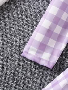 Cô Gái Trẻ Bản in Gingham Cổ áo Áo vest & Chân Váy xếp ly - Màu tím - Xem 4