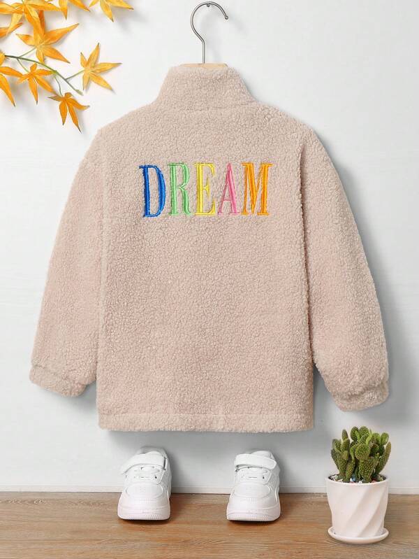 SHEIN Chico joven Abrigo teddy con bordado de letra con cremallera