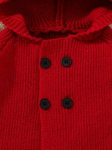 SHEIN 男小童字母貼布雙排釦連帽開襟衫 - 紅色 - 查看 4