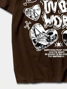 ROMWE MEN Street Life 男士骷髏與標語圖形t恤 - 咖啡棕 - 查看 5