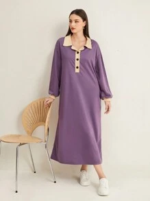 Mulvari 拼接領落肩袖衛衣洋裝 - 紫色 - 查看 1