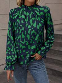 SHEIN LUNE In Toàn bộ Tay áo loe Áo sơ mi - Màu xanh lam - Xem 6