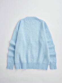 SHEIN Essnce Hoa văn thiên nga Thả vai Áo len - Màu xanh lam - Xem 2