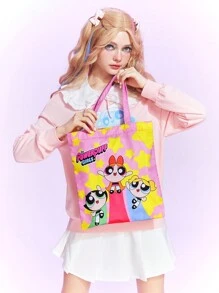 The Powerpuff Girls | ROMWE Túi tote màu hồng dành cho nữ đến trường, Quà tặng giáo viên Món quà lý tưởng, Ý tưởng quà tặng cảm ơn, Quà tặng đánh giá cao, Túi quà tặng có chữ lồng, Tái sử dụng, Túi giáo viên, Túi đi học ngày lễ, Nhà giáo dục, Quà tặng phù dâu lý tưởng cho mẹ - Nhiều màu - Xem 5