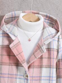 SHEIN Cô gái Tween Kẻ sọc Túi Kép áo có mũ Áo khoác Không có áo len - Màu Hồng  San hô - Xem 5