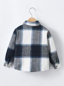 SHEIN 男小童格紋印花翻蓋口袋襯衫不帶T恤 - 寶藍色 - 查看 2