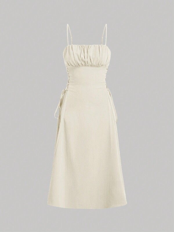 SHEIN MOD Vestido de tirantes unicolor pecho con fruncido con cordón lateral