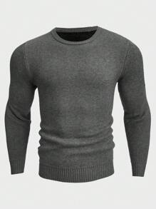 Manfinity VCAY Men Solid Round Neck Sweater - Dark Grey - View 3
