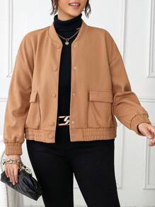 Calvaya Plus Flap Pocket Drop Shoulder Overcoat - Camel - View 5