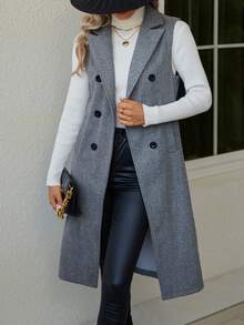 SHEIN Frenchy Đôi ngực Cổ bẻ Đôi ngực Áo khoác vest - Xám - Xem 5