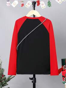 SHEIN Tween Boy Christmas Print Raglan Sleeve Tee - Multicolor - View 2